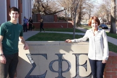2013  -- Alex Mars, with Mom, in front of SigEp sign
