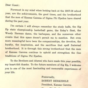 1958 Letter from President Bob Berkebile